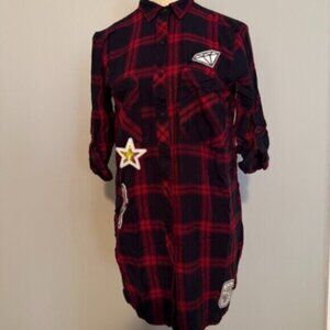 Bershka women's XS navy/red shirt sequined dress